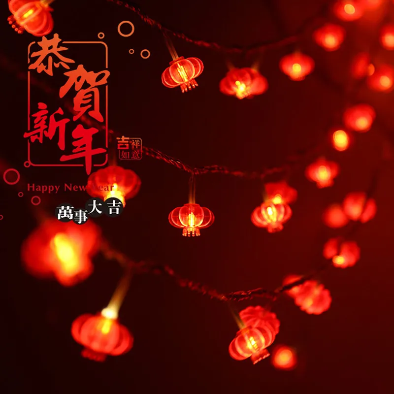 1.5m 10LED New Year Red Lantern String Birthday Wedding Decoration Christmas Tree Hanging Lamp Chinese Spring Festival Supplies