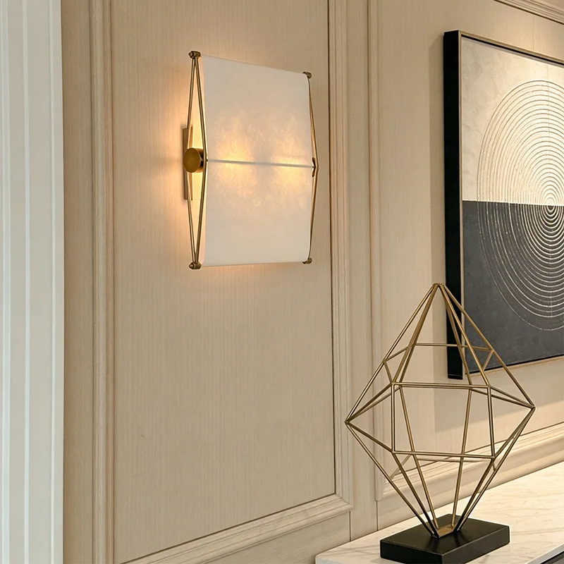 Italian minimalist square paper cover wall , copper frame entrance staircase study background wall soft light atmosphere 5