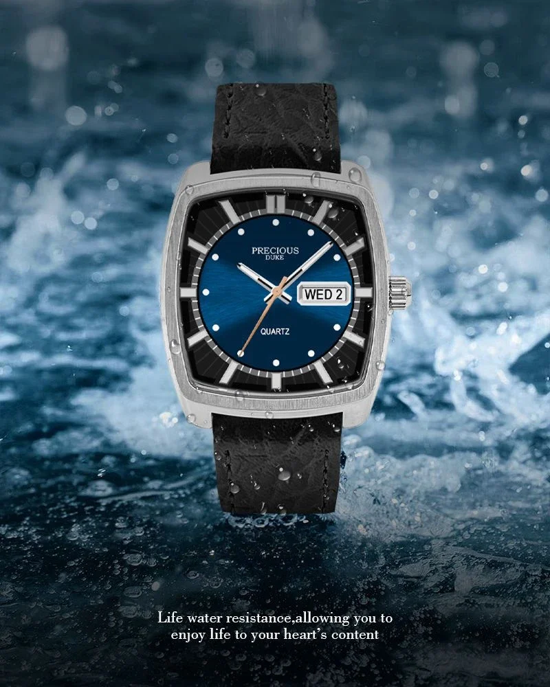 Classic Square Tonneau Men's Watch Double Calendar Leather Vintage Fashion Men's Quartz Watch Relogio Masculino Reloj Hombre