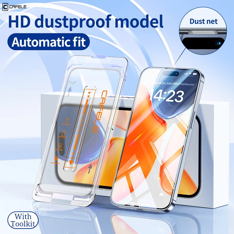 

CAFELE Dust Filter Glass Protector for iPhone 16 15 Pro Max 14 13 Plus Explosion-Proof Full Coverage HD Screen Tempered Glass