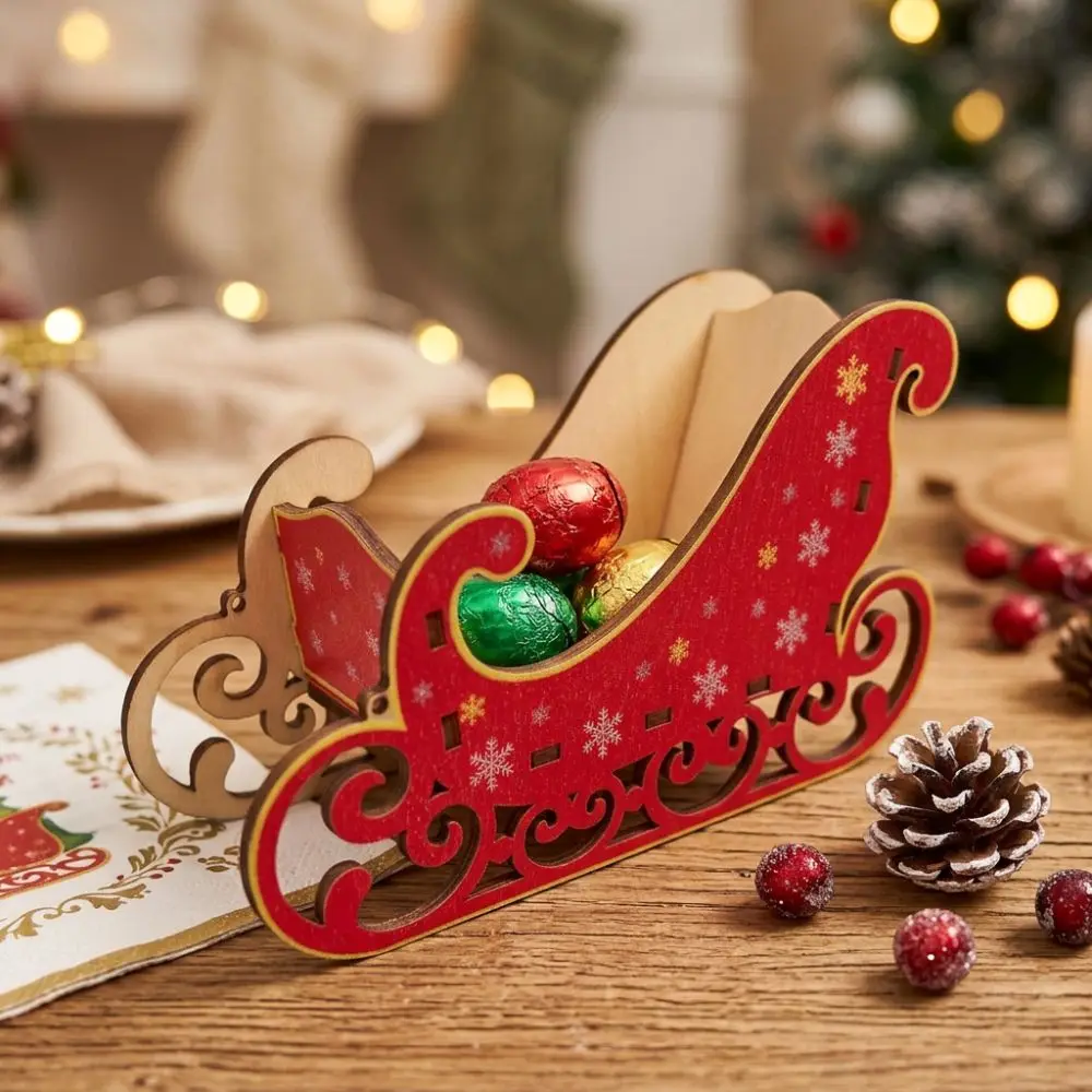 Snowflake Print Christmas Wooden Sleigh Ornament Stable Base Sleigh Model Santa Claus Sleigh Decor Smooth Edge Anti Deform