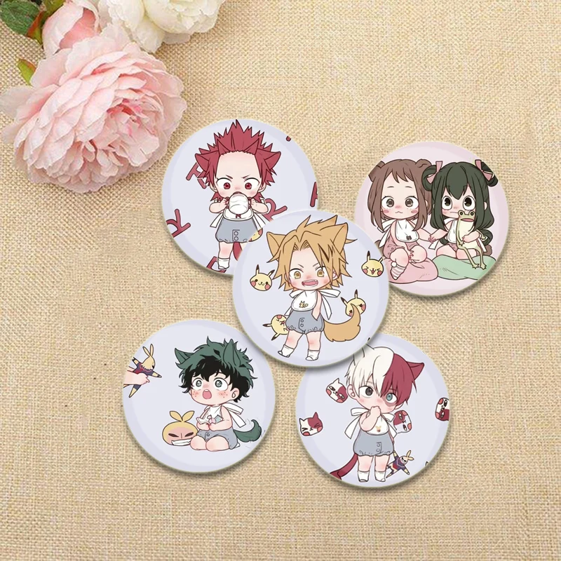 Midoriya Izuku Bakugou Katsuki Cartoon Brooches Round HD Print Handmade Gifts Pins Todoroki Shoto Ochaco Uraraka Anime Badge