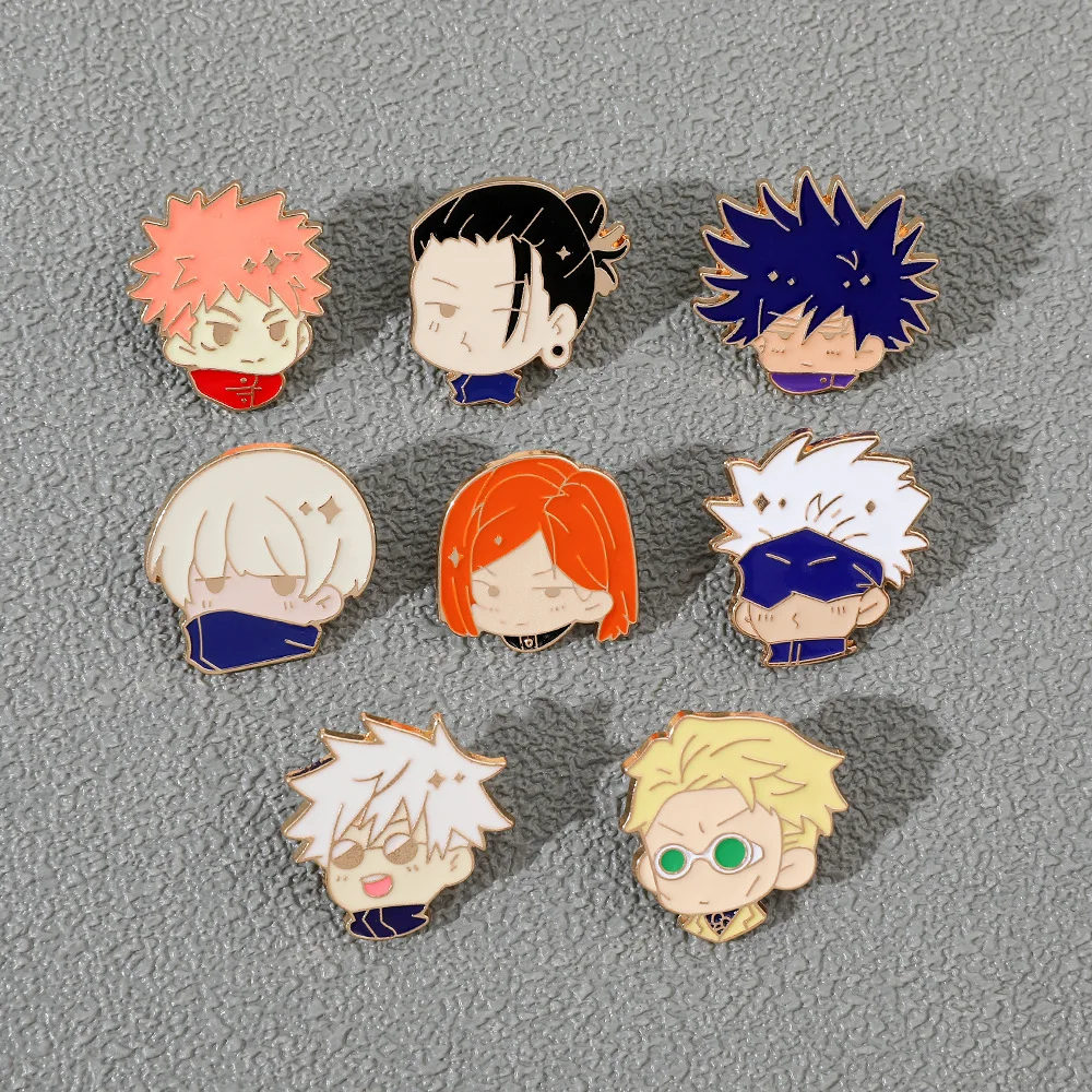 

8 Pcs/set Jujutsu Kaisen Chibi Enamel Pins Gojo Satoru Itadori Yuji Custom Brooches Lapel Badges Cartoon Jewelry Gift Friends