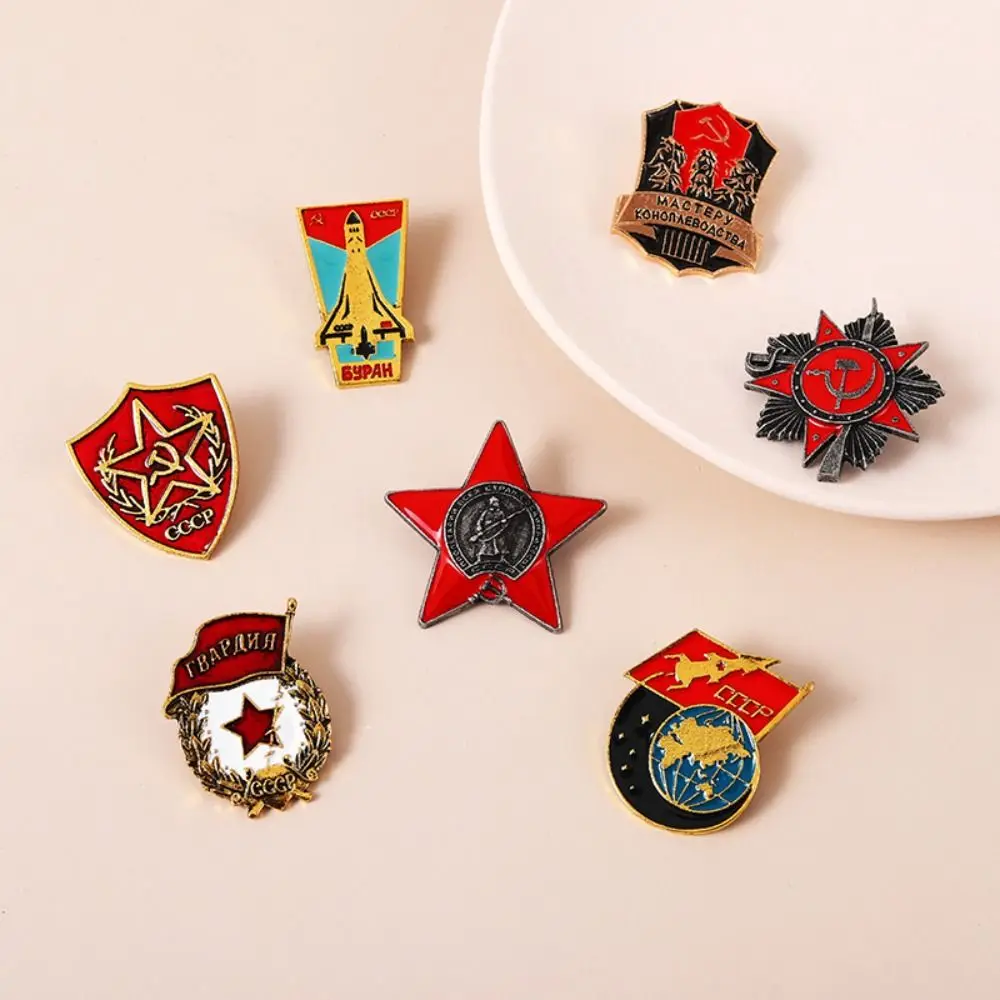 Communist Stars Retro Stars Soviet Brooch Russian Red Star Ribbon Sign Badge Hammer Flag Brooches Funny Communist Gifts