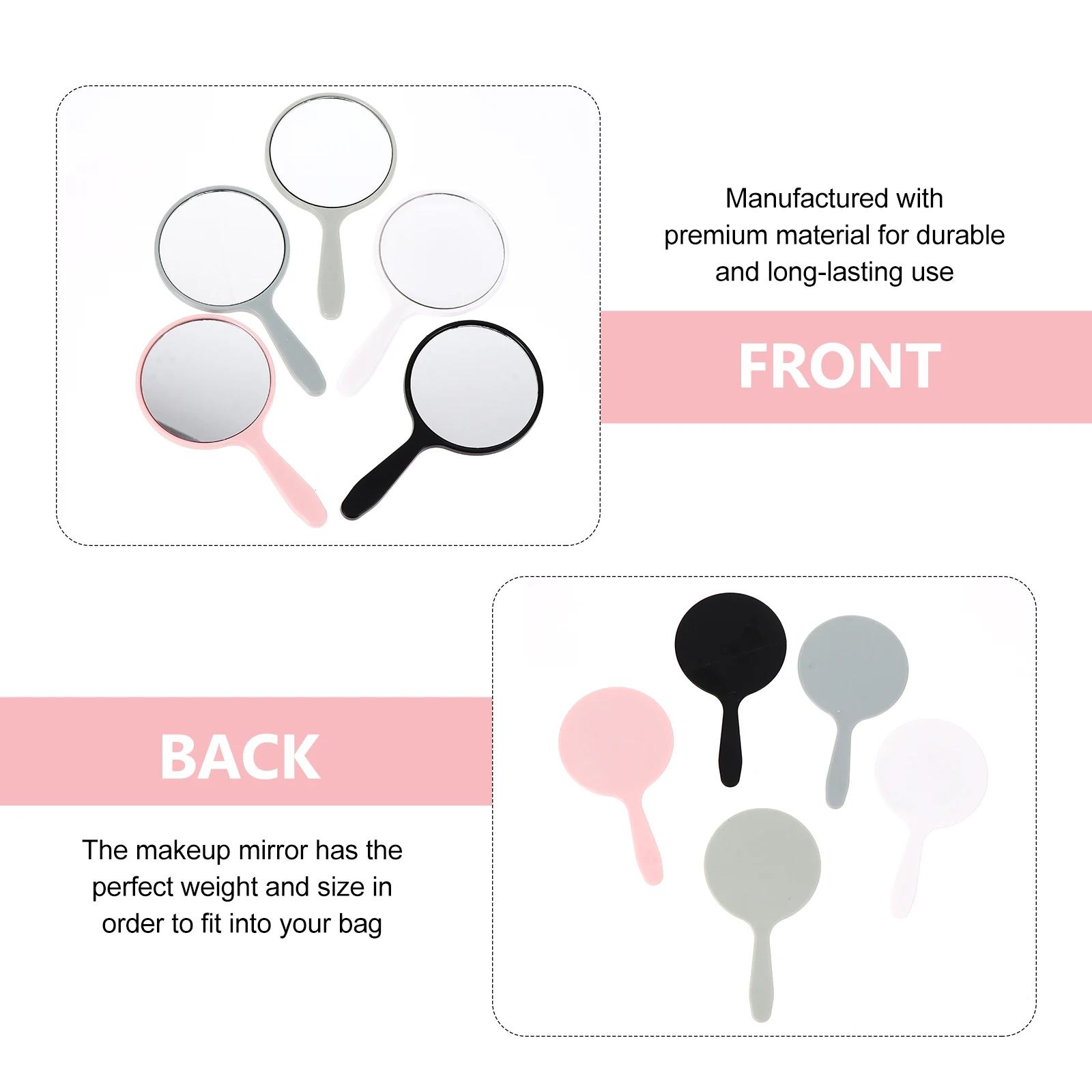 

5pcs Portable Makeup Mirrors Durable ABS Material Round Shape Lens Suitable for Home Travel Beauty Salon Vanities Gifts