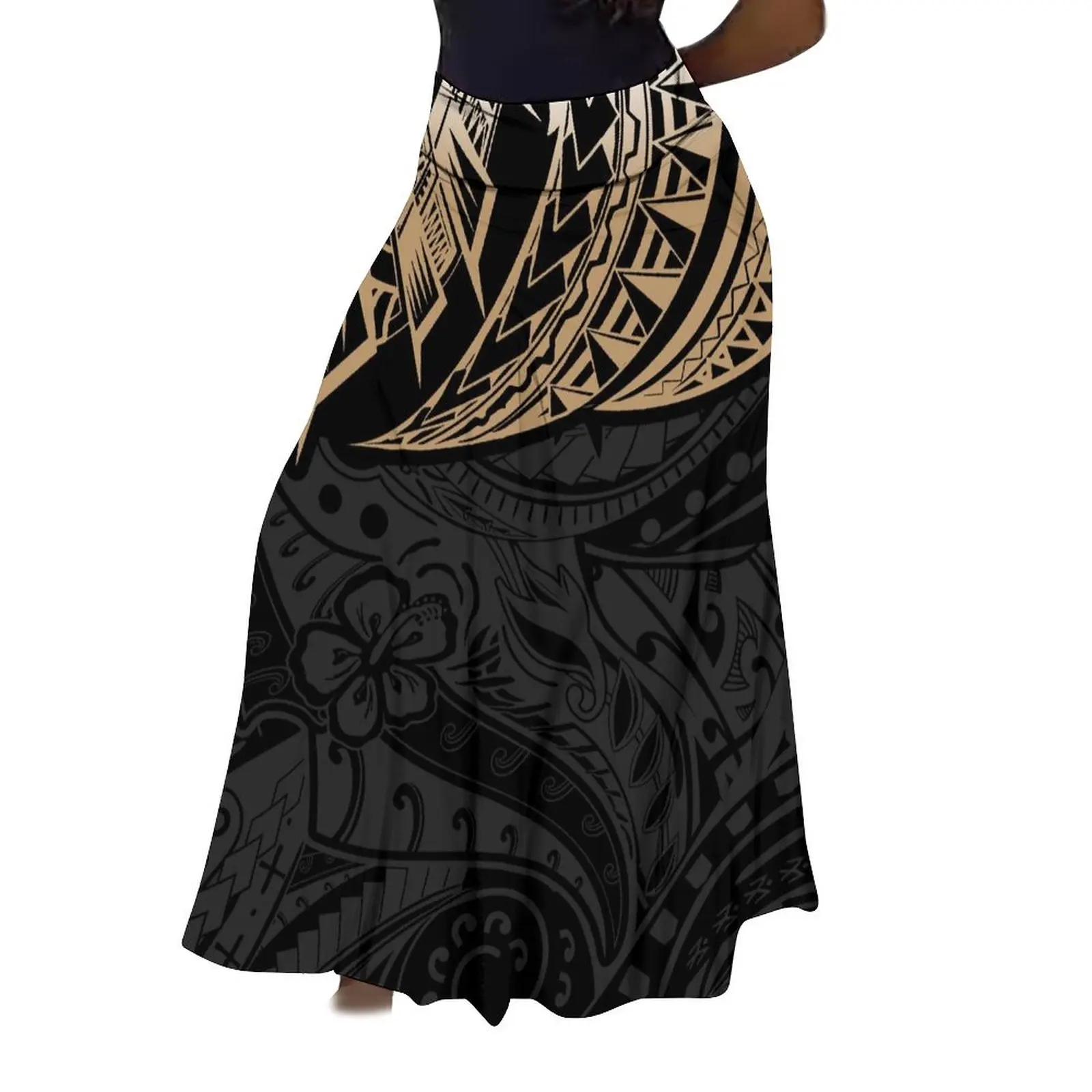 2024 New Women's Maxi Skirt Custom Polynesian Tribal Ethnic Print Style Pleated Group Hem Half Skirt