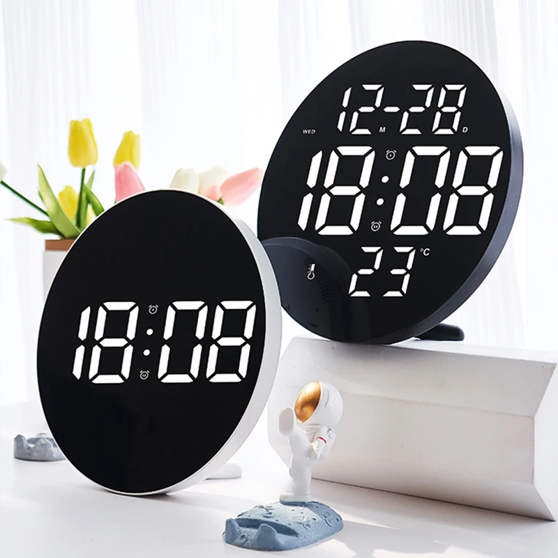 9Inch LED Digital Wall Clock Remote Control Light Sensor Mode Power-Off Memory Table Clock Wall-Mounted Dual Alarm