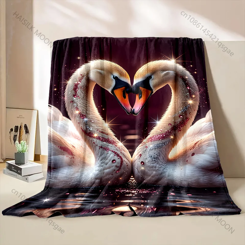 Multiple sizes Two swans forming heart Print Blanket Warm Soft for Children Adults Luxury Gifts Home Sofa Travel Camping