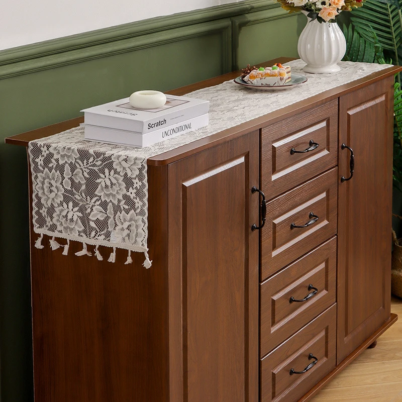 Lace table runner with French light luxury and high-end feel, hollow embroidered decorative cloth for sideboards