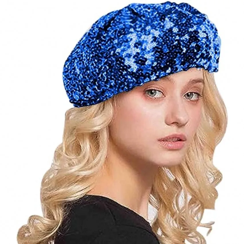 XPeople Sparkly Sequins Beret Hat Glitter Mermaid Cap for Dancing Party Fancy Dress Sequin Flapper Beret Costume Party Cap