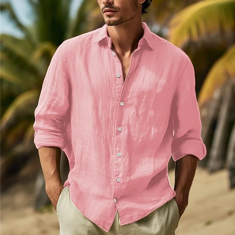 

Men's plus Size Four Season Shirts Cotton Breathable Long Sleeve Street Style Casual Wear Daily Use Pure Color Plain Shirt
