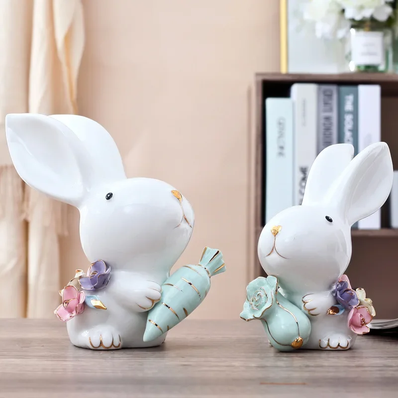 

Painted Ceramic Crafts Ornaments Rabbit Light Luxury Creative Home Room Wine Cabinet Soft Decoration Bedroom Gift Decoration