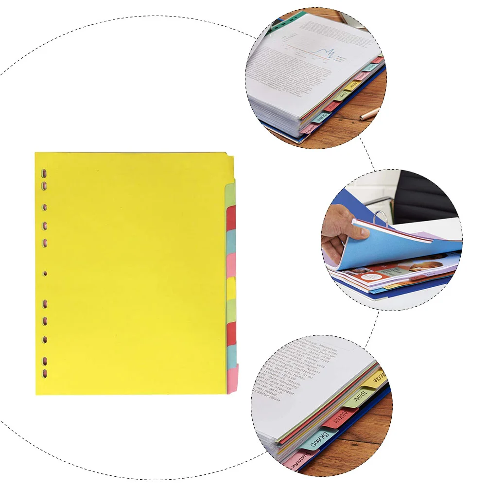 12 Pcs Color Sort Paper 11 Holes Index Dividers Labels Cards A4 Page Size Cardboard