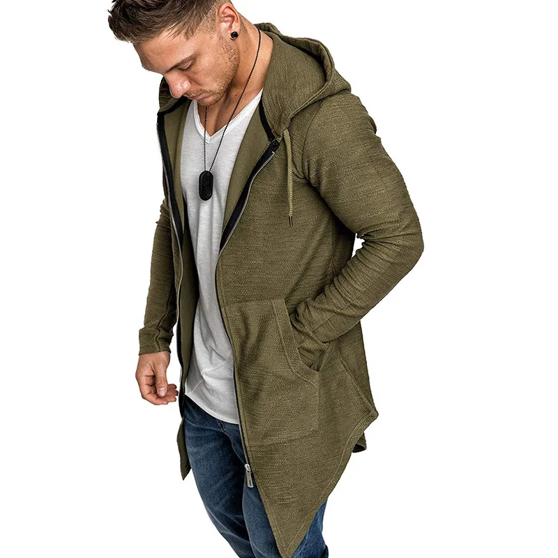 Casaco com Capuz Longo e Estiloso para Homens, Jaqueta Casual de Moletom, Tecido Misto, Moda Jovem para o Verão