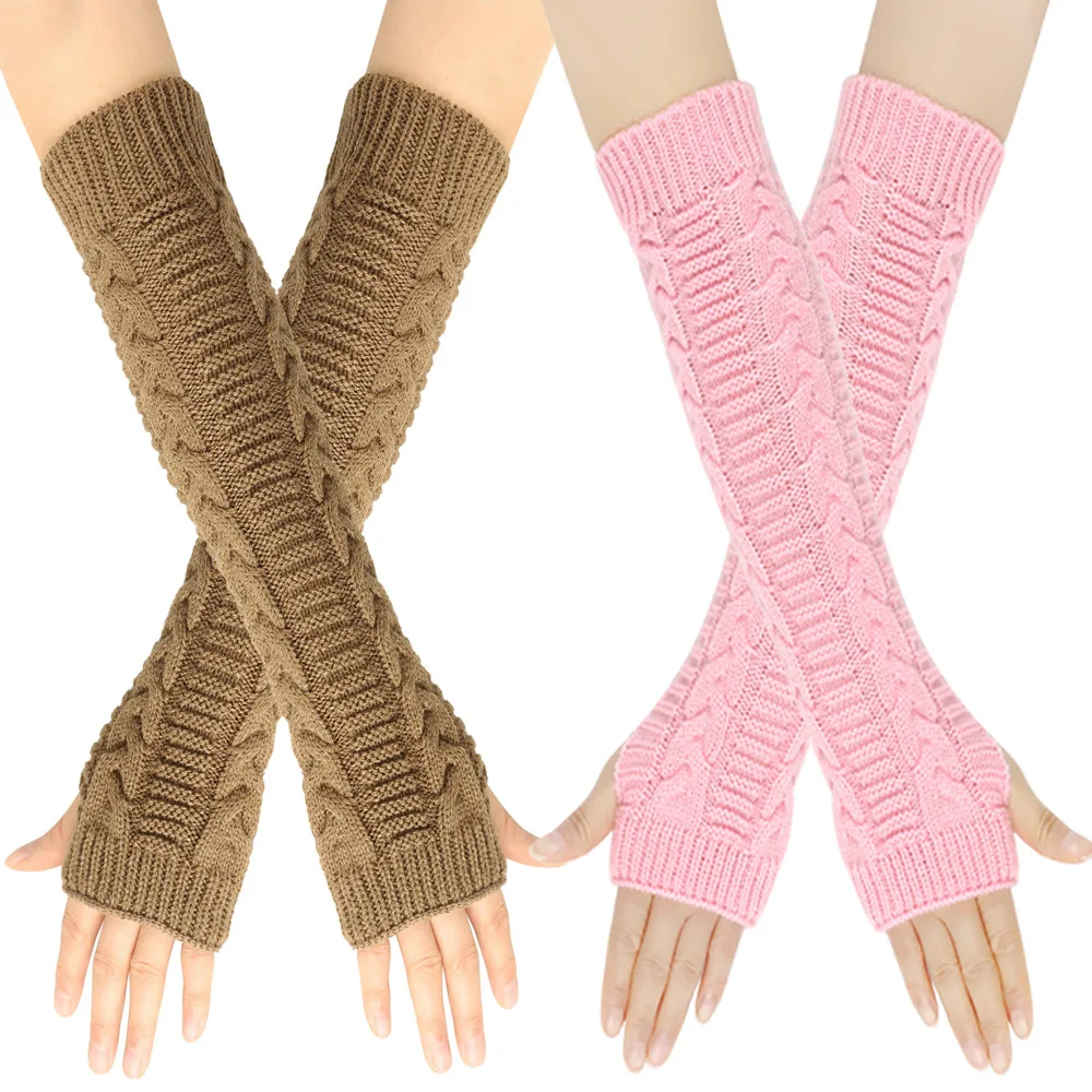 Autumn and winter warm woolen gloves exposed fingers fake long women's warm gloves long style