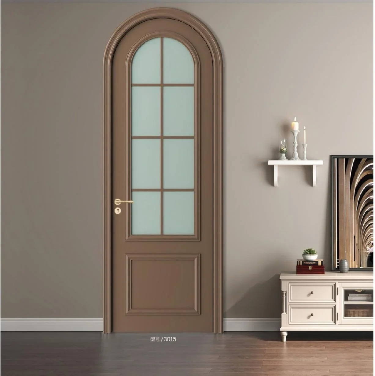xx-CustomFrench-Style Premium Double-Arched Glass Interior Door Solid Wood Construction Custom Luxury Design Sound Insulation