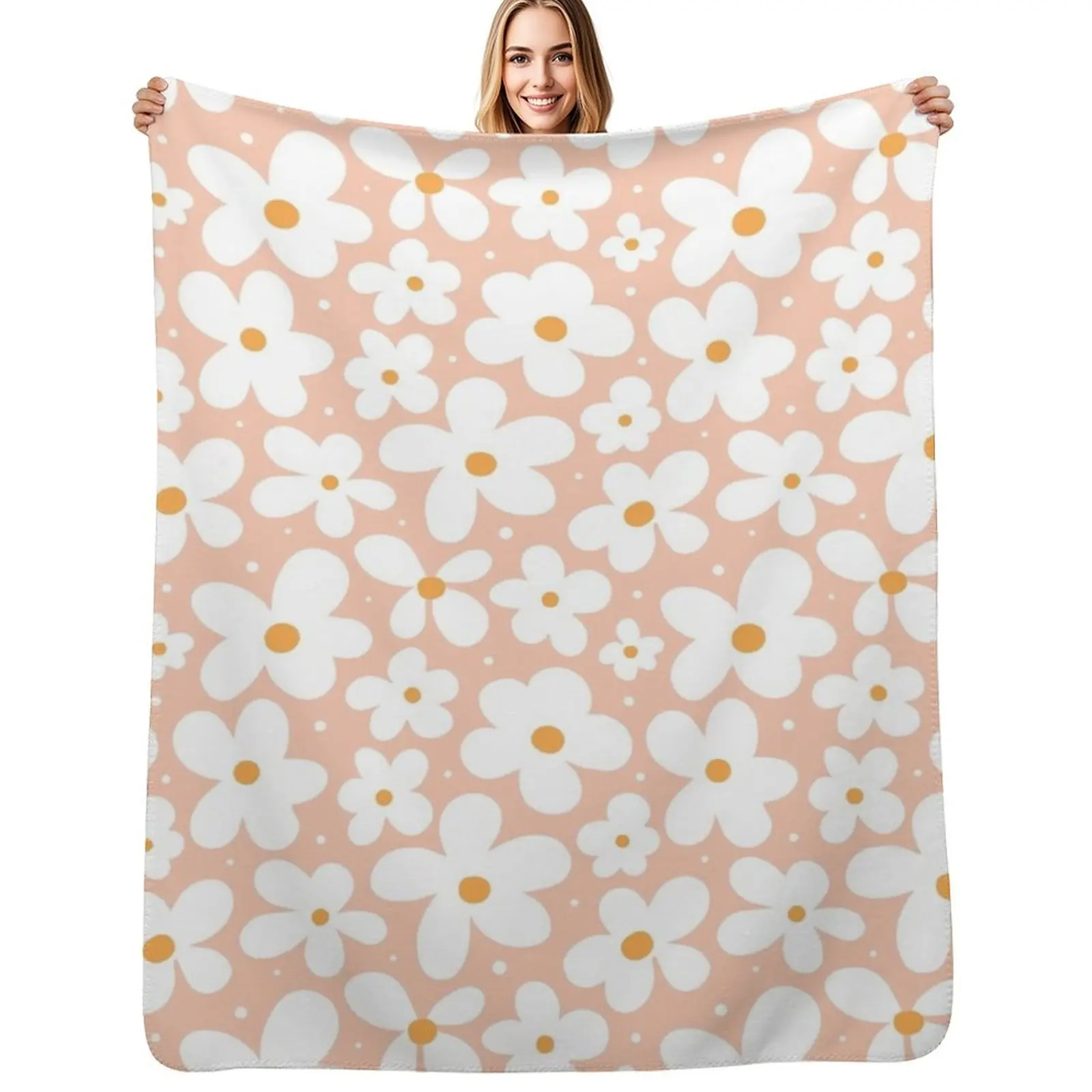 

Groovy Daisies Floral Retro Daisy Pattern Blush Pink Throw Blanket Decorative Sofas Polar Furry Blankets For Sofas Blankets