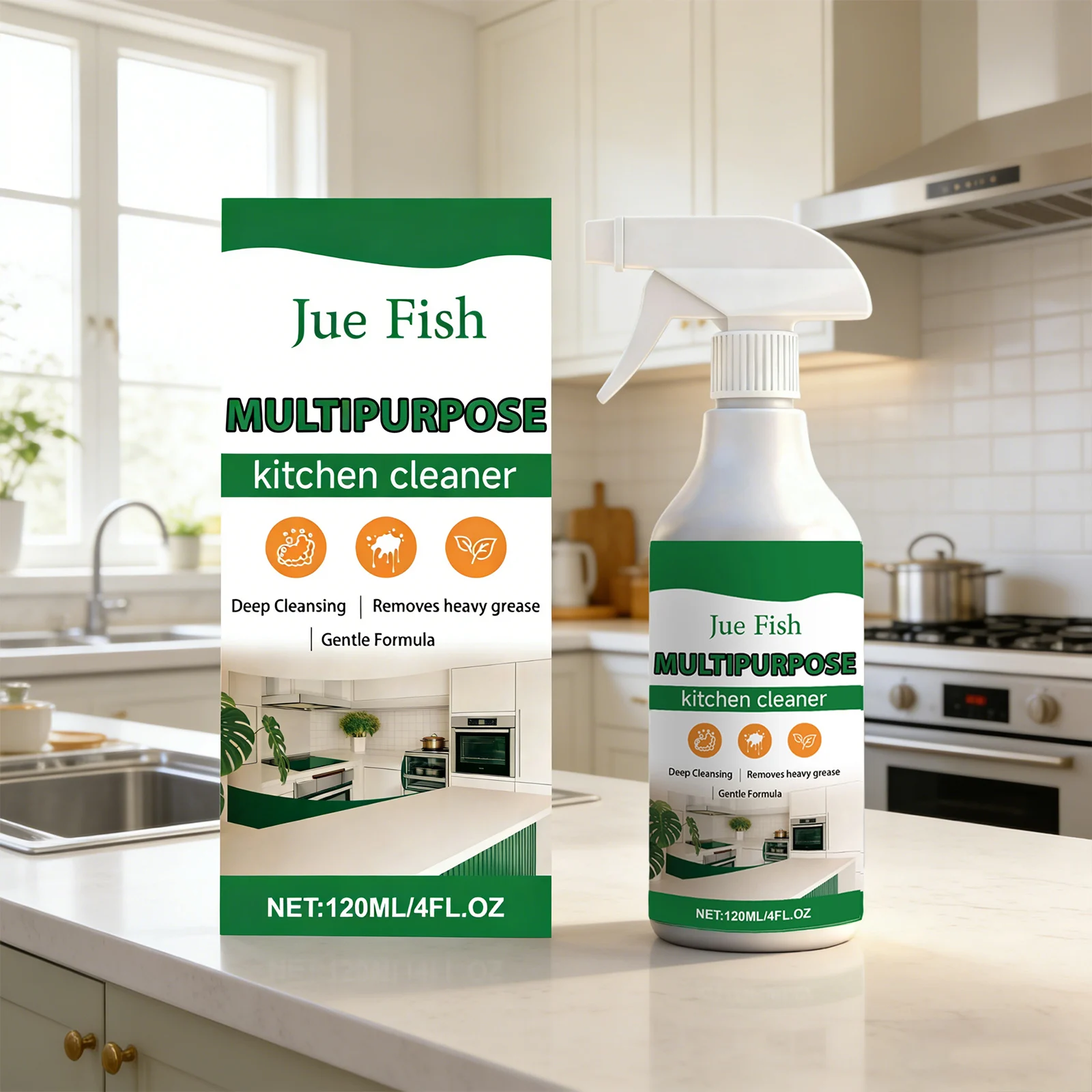 Jue-Fish Multi Purpose Kitchen Cleaner Deep Cleaning Range Hood Remove Heavy Grease Gentle Formula Powerful Stove Cleaning Spray - Detail 1