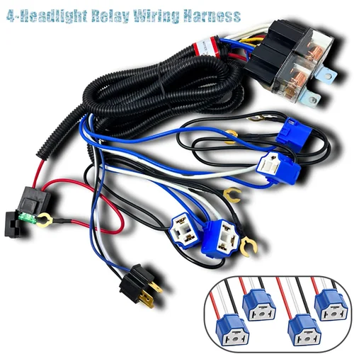 Imagen 1 del producto Arnés de relé H4, 1 juego de 4 enchufes de enchufe de cerámica para faros delanteros, H6054 6024 9003 5x7 7x6 Kit de arnés de cableado de relé de faros LED