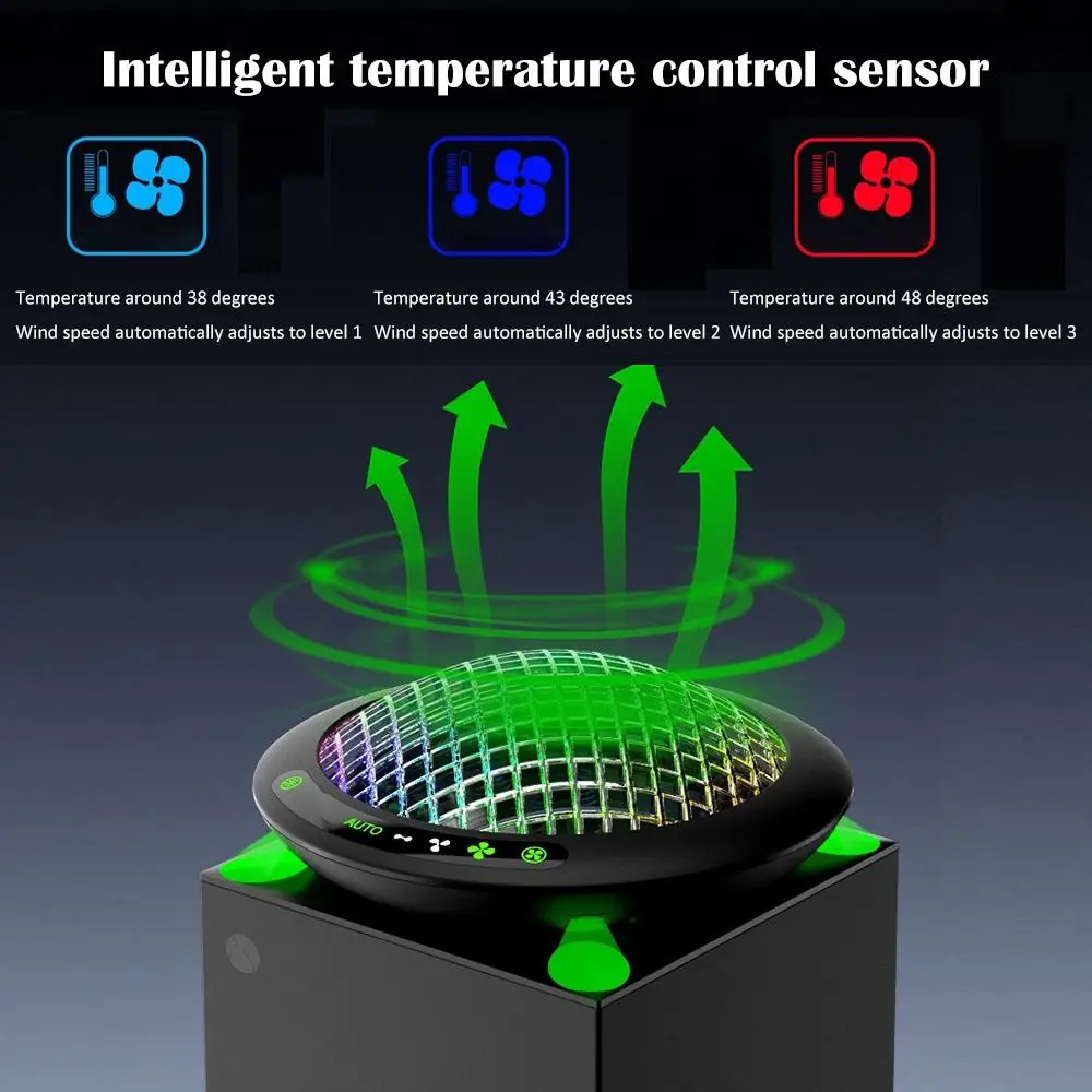 with RGB Light UFO Cooling Fan 3 Speed USB Port Top Temperature Control Speed Adjustable Low Noise for Xbox Series X