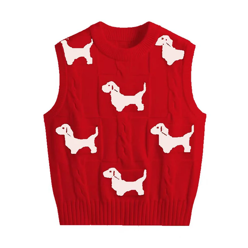 Women's Golf Vest Autumn New Product Outdoor Sweater Dog Jacquard Round Neck Sweater T-shirt Lady Short Versatile Knitted Top