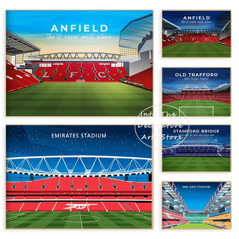 Classic Famous Sports Liverpool Anfield Stadium Arsenal Stadium Old Trafford Stadium Poster Canvas Paintings Wall Art Home Decor