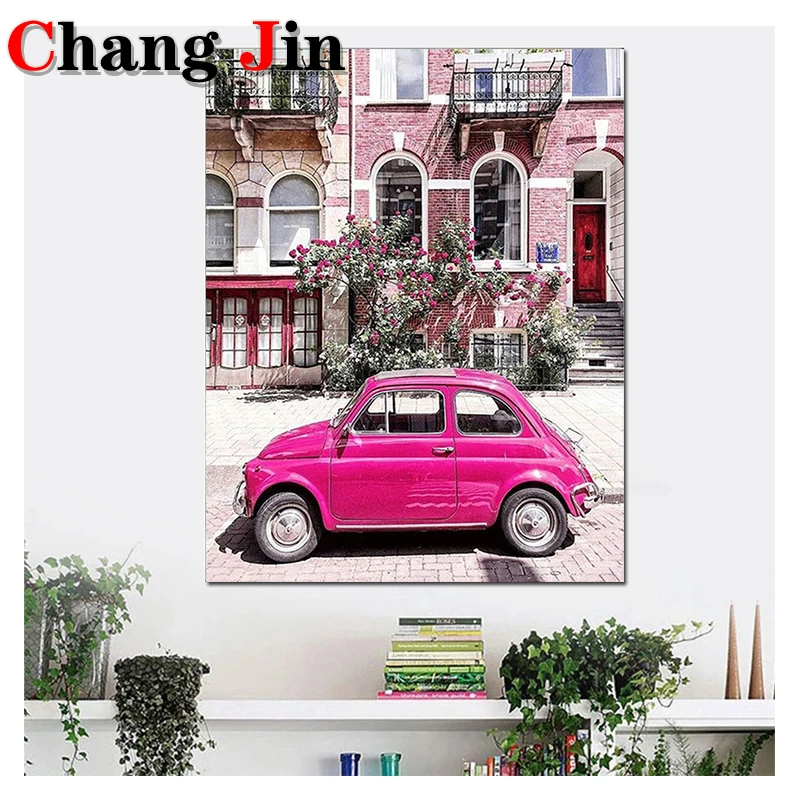 5D DIY Diamond Painting Pink Car Scenery Full Square Round Diamond Embroidery Diamond Mosaic Restore Ancient Ways Home Decor