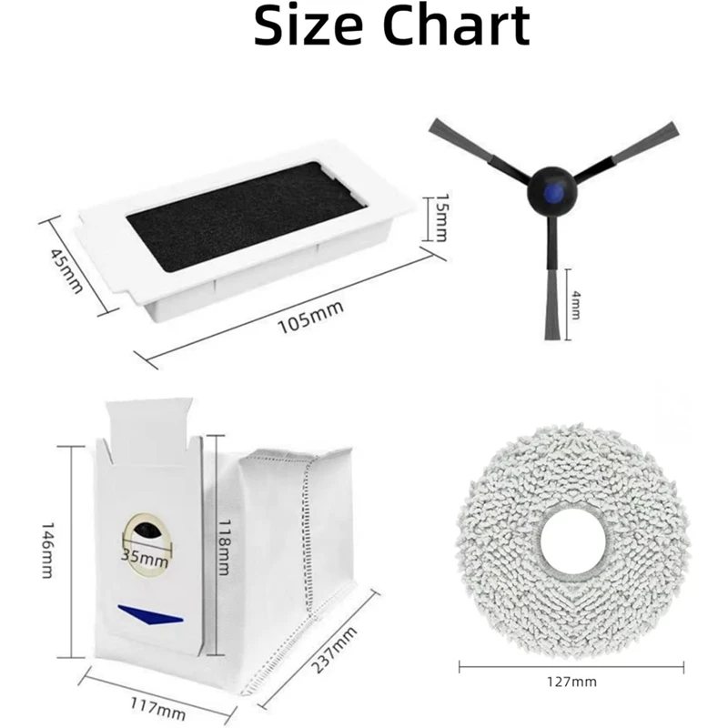 Yeedi M12 Pro หุ่นยนต์ดูดฝุ่น, อุปกรณ์เสริมถุงผ้ากรองฝุ่น HEPA แปรงด้านข้าง