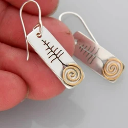Vintage Boho Women Handmade Simple Square Tree Drop Silver Color Earrings Party Jewelry Gifts