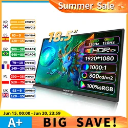 Przenośny monitor HGFRTEE 18,5 cala ADS-IPS 100 Hz RGB100% Rozszerzony wyświetlacz Drugi ekran laptopa z otworem VESA i podstawką