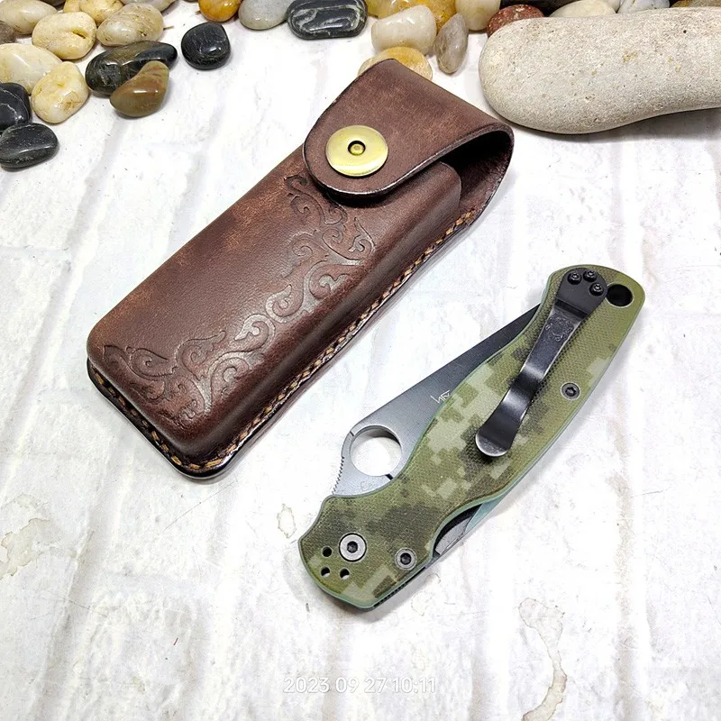 Small-Size Jackknife Sheath Folding Knife Holster Waist Bag Handmade EDC Army Knife Holder Belt Pack Genuine Leather DFD