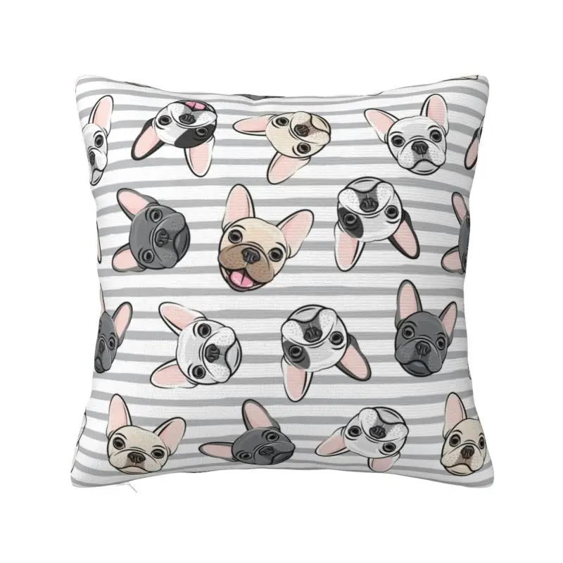 

Grey Stripes Cute French Bulldogs Cushion Cover 45x45cm Frenchies Pet Dog Soft Cute Pillow Cases for Sofa Home Decor