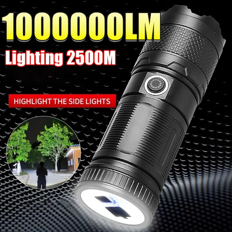 

Portable Rechargeable LED Lamp Most Powerful Flashlight With Tail Light Tactial Lantern Multifunctional Fishing Camping Lamp
