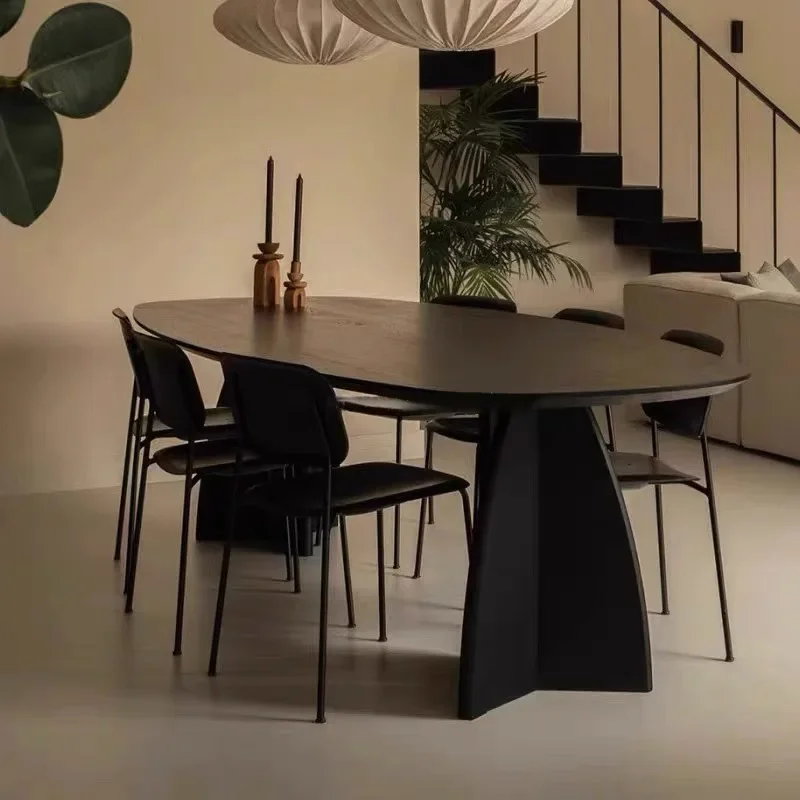 A  Aстол Кухонный Nordic Black Solid Wood Dining Table Household Small Apartment Oval Dining Table Desk Conference Table