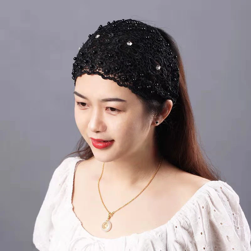 Pearl Lace Embroidered Hairband Hollow Thin Wide Brim Lace Hair Headband For Women Breathable Headgear Accessories