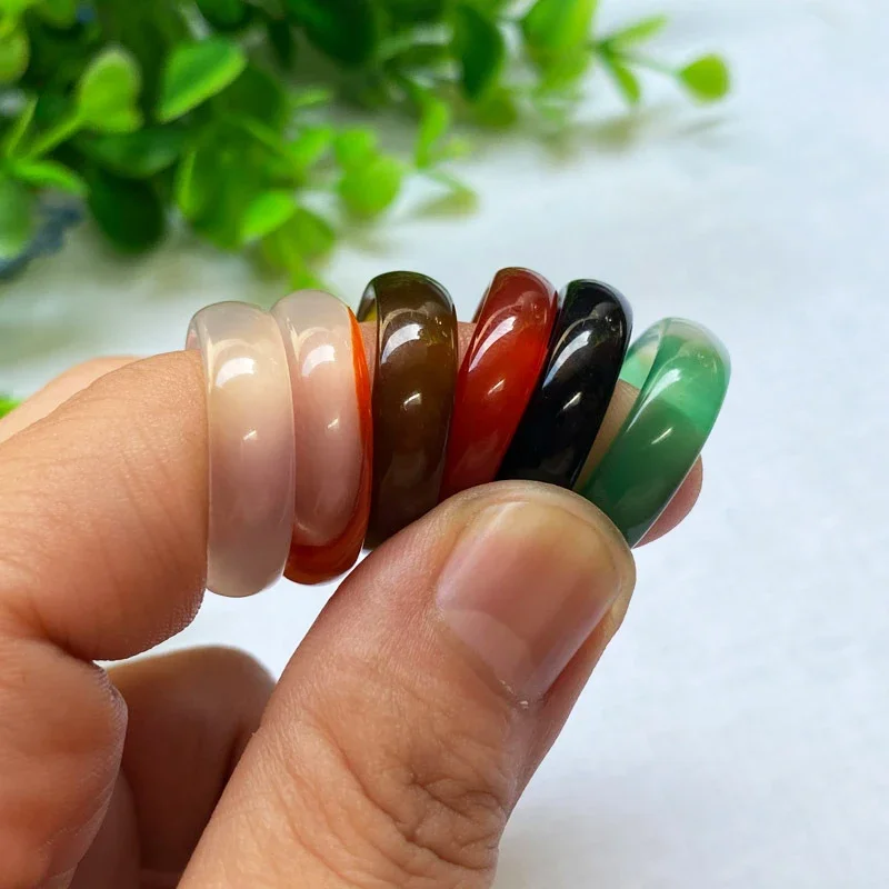 Girls Fashion HipHop Party Wedding Agate Ring Vintage Colorful Round Natural Stone For Women Unisex Finger Rings Charms Jewelry