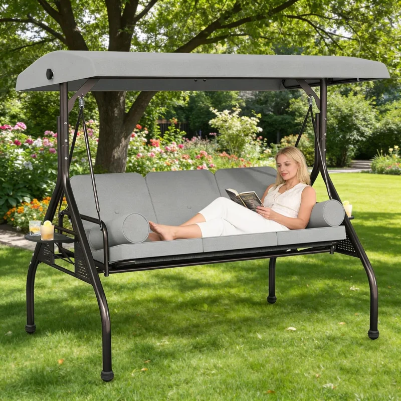 

2026 New：Outdoor 3 in 1 Porch Swing Chair, 3 Patio Swing Glider with Adjustable Canopy, Heavy Duty Swings with Thi