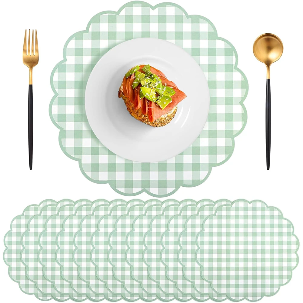 12/24/36pcs green paper disposable placemats Color Plaid portable placemats are suitable for table layout.