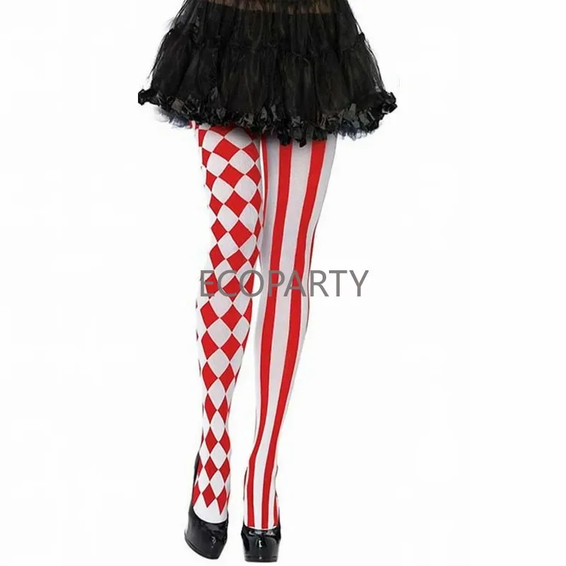 Womens Halloween Stockings Party Cosplay Striped Elastic Pantyhose Autumn Winter Xmas Club Clown Stockings Multicolor Hosiery