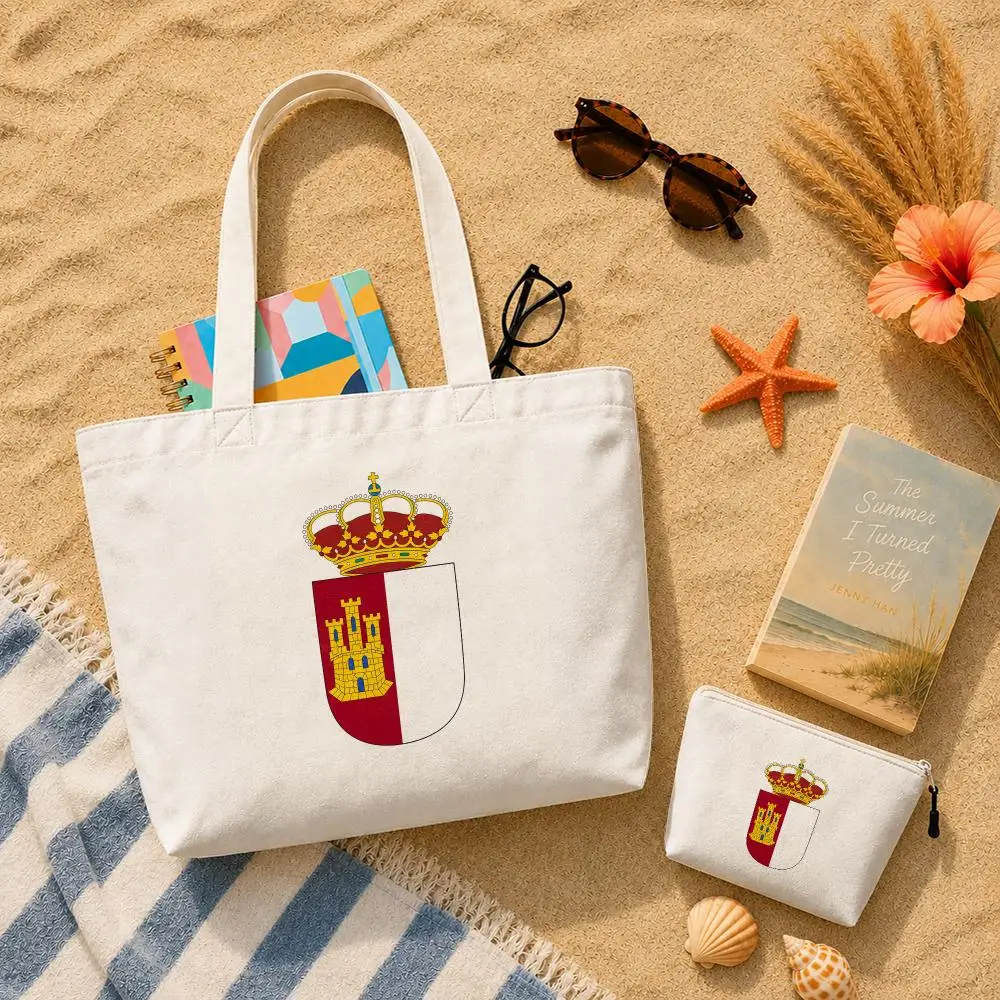 Castile La Mancha Spain Storage Bags Canvas Double-Sided Print Set 2-Piece Shopping Bag with Zipper for Work and Travel