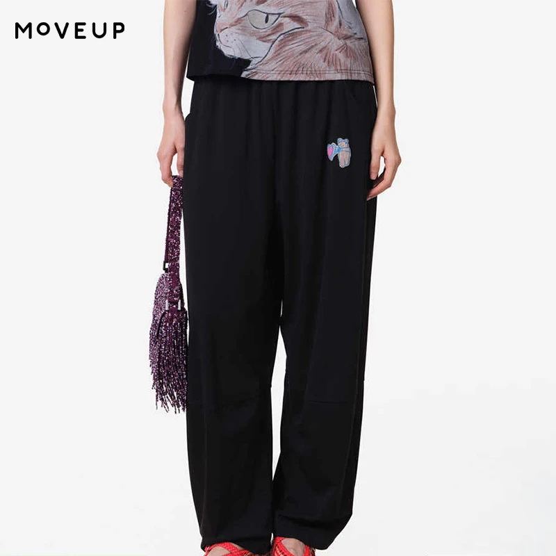 

MOVEUP Casual Straight Pants 2026 Summer New Waist Pocket Cartoon Bear Embroidery Casual Loose Trousers For Women 3ELX10102