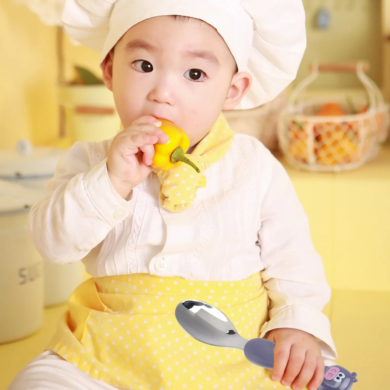 1Set Children Stainless Steel Cutlery Set Cartoon Animal Stainless Spoon Fork Baby Tableware Portable Kids Cutlery Infant view 4