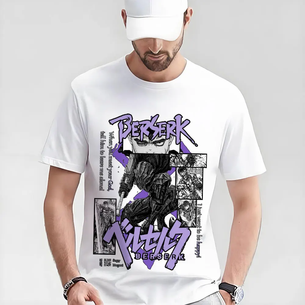 

0325 Guts Berserk Japanese Anime Gift t shirt 100% cotton print clothing Swordsman Manga Graphic Tee Y2K clothes Large size Tops