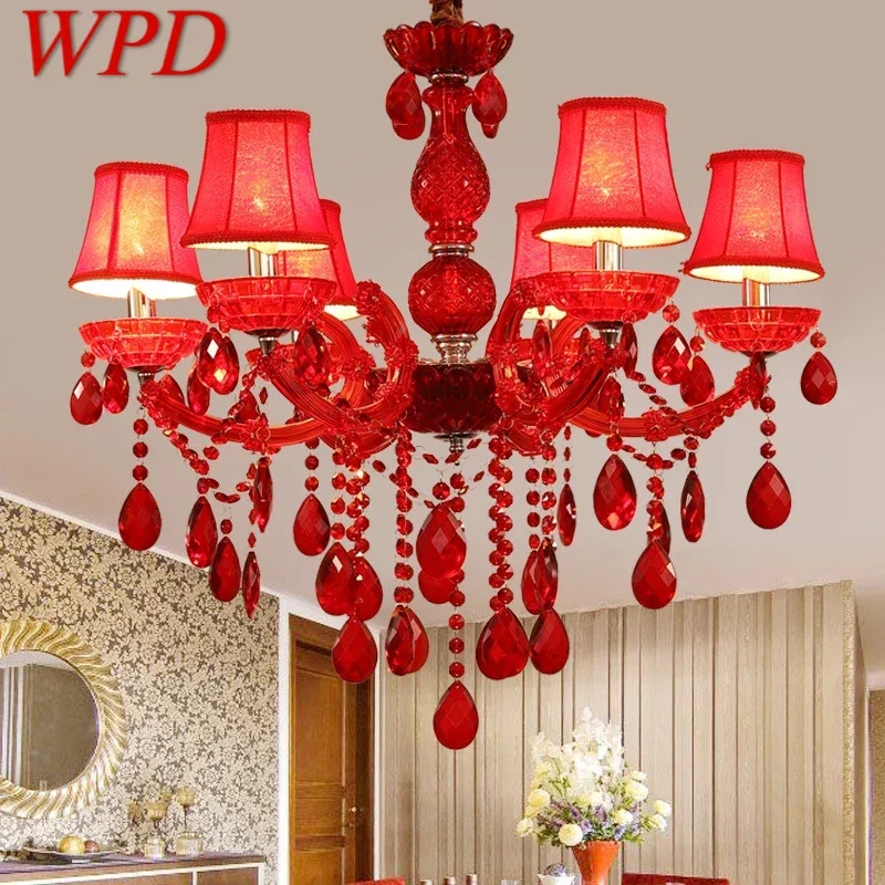 WPD European Style Crystal Pendent Lamp Red Candle Lamp Luxurious Living Room Restaurant  Bedroom Villaex Building Chandelier