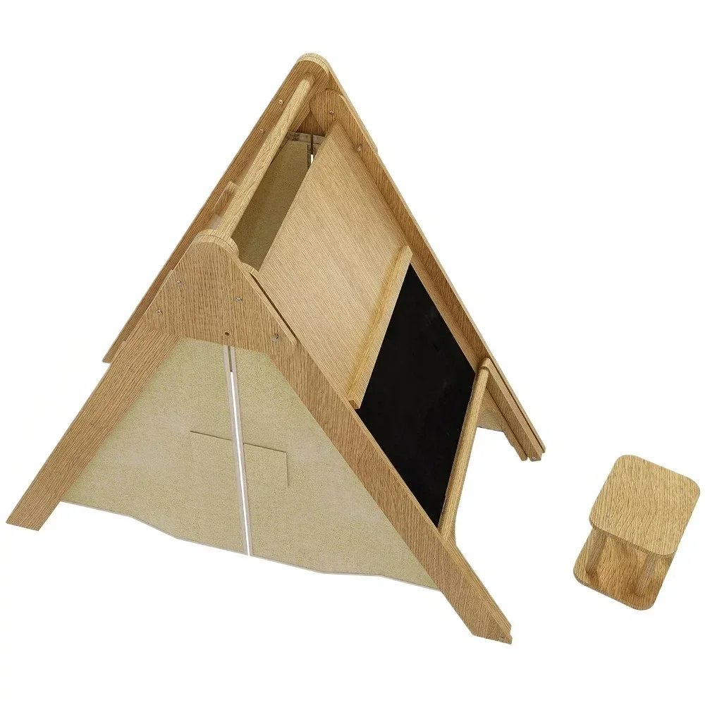 Oak Foldable Triangle Climber 5 in 1 Kids Playhouse, Desk, Chair Stool, Art Easel, Chalkboard, Climbing, Learning Play Tent