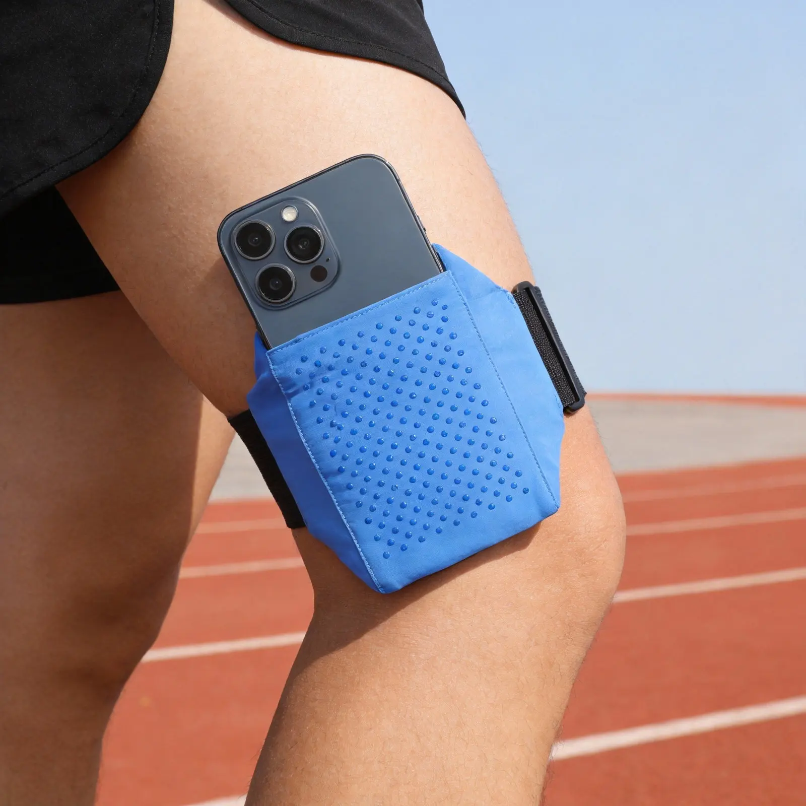 2Pcs Leg Band Phone Holder Adjustable Elastic Secure Fit Black Blue Mobile Phone Sports Bag for Running Jogging Hiking Gym