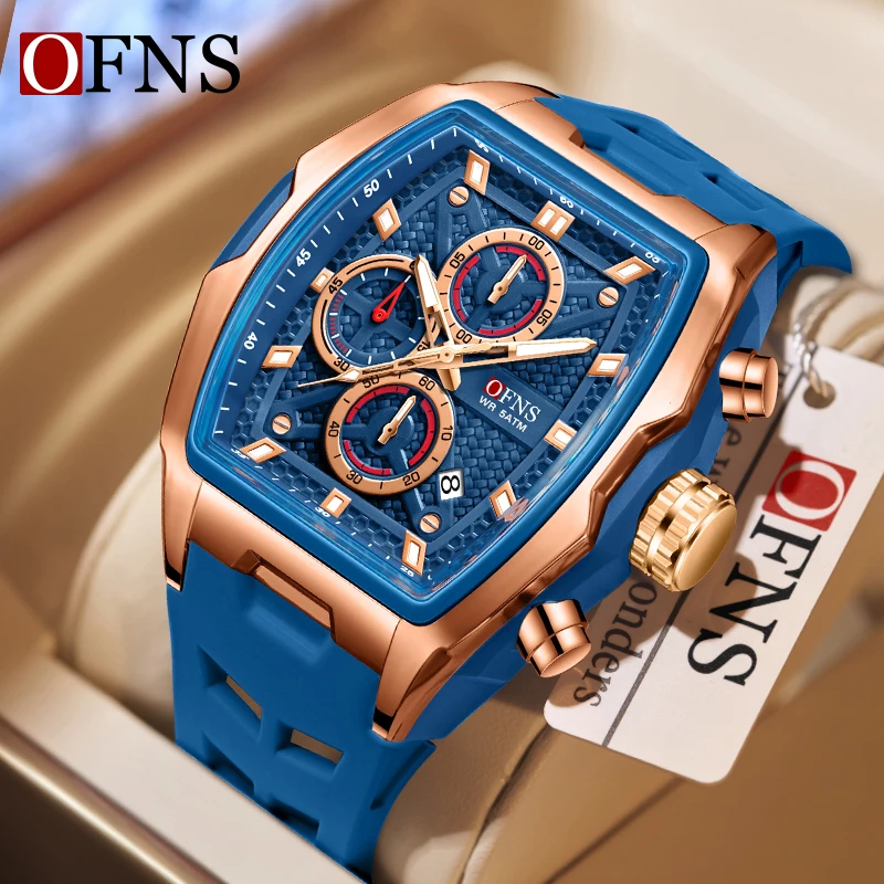 

OFNSN1205 Military Sports Watch Men's Fashion Six Pin Quartz Watch Chronograph 5ATM Waterproof Luminous Calendar Trendy Dressing