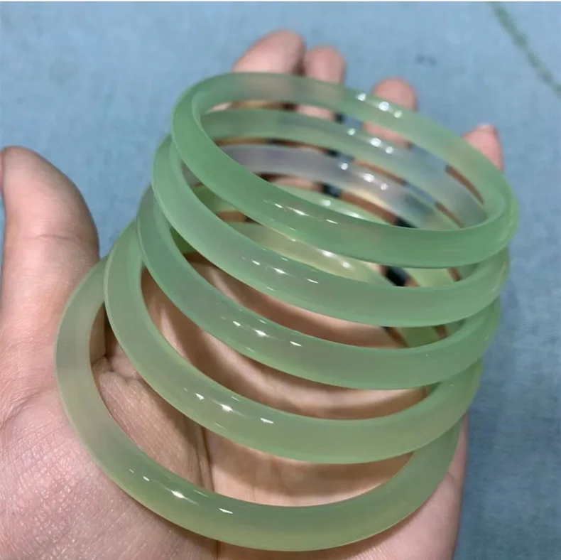 

6MM Natural Ice Jade Chalcedony Light Green Fine Round Bar Bangle Boutique HandRing Bangles Women's Fine Retro Fashion Jewelry