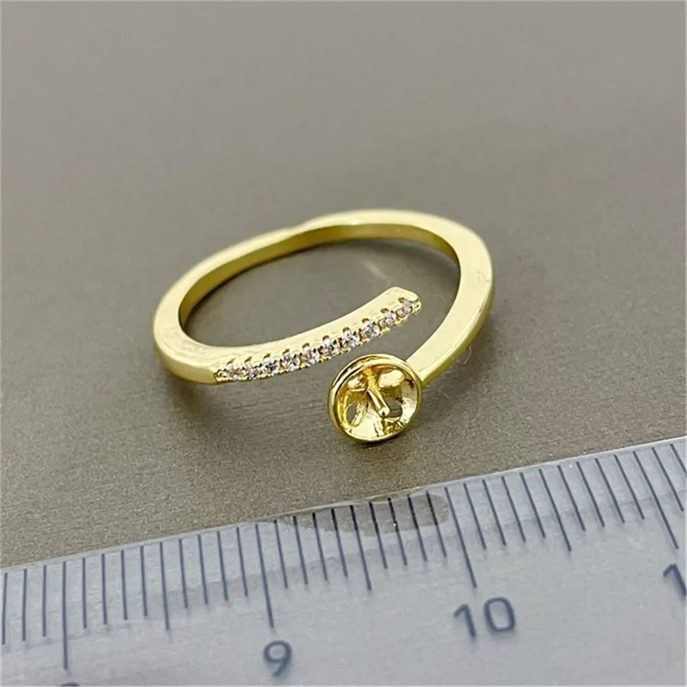 

18K Plated Gold DIY Hand Pinto Ring Paste Ring Face Half Hole Bead Needle Inlaid Pearl Opening Ring Accessories No Pearl E142