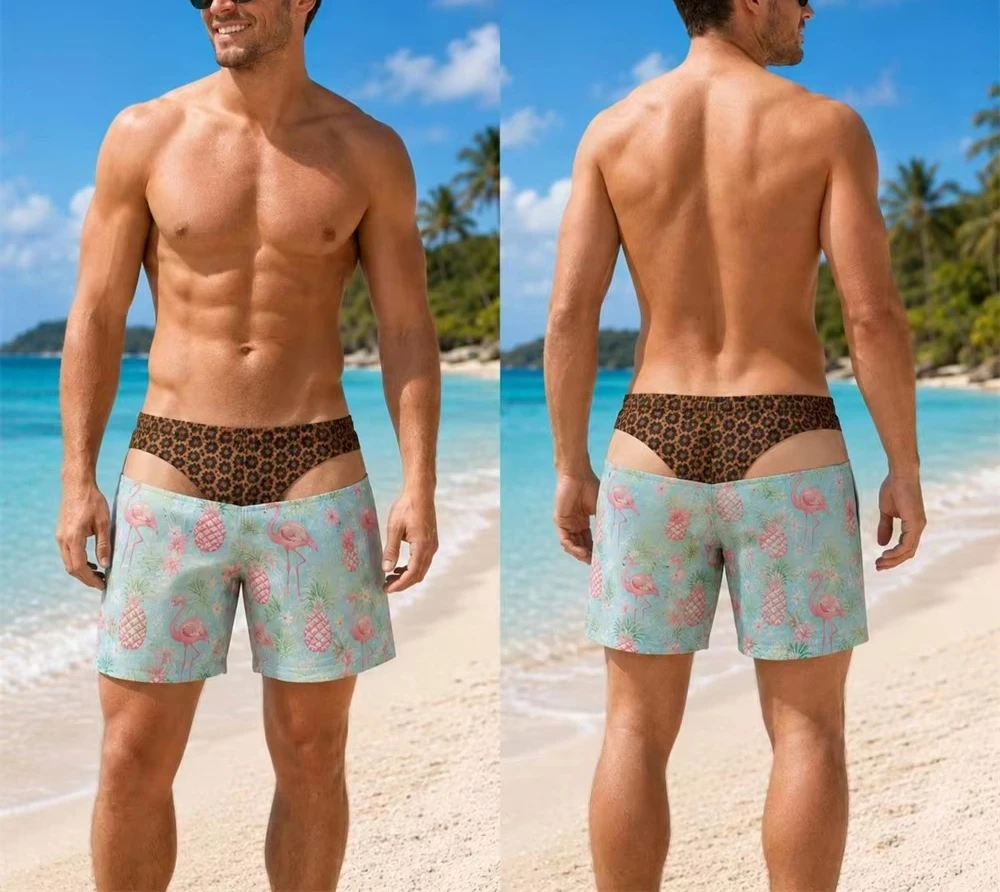 Summer Beach Party Funny Beach Shorts Men 3D Print Fake Skin Hot Swim Trunks Quick Dry Breathable Drawstring Board Short Moto